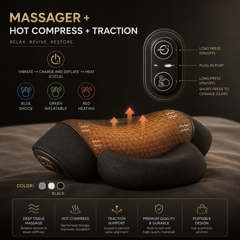 Cervical Neck Cradle – Heat, Vibration & Traction Relief Pillow